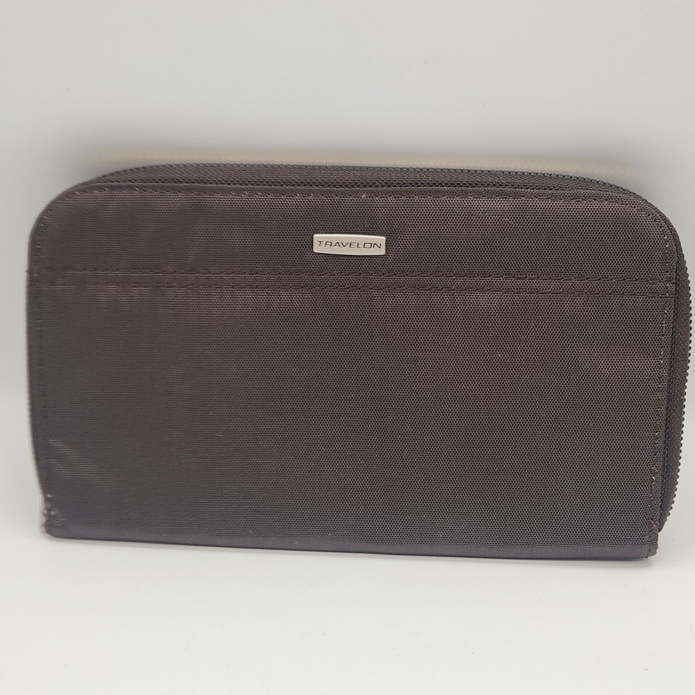 Travelon Zip‎ Around Travel Wallet Organizer Brown Passport Holder